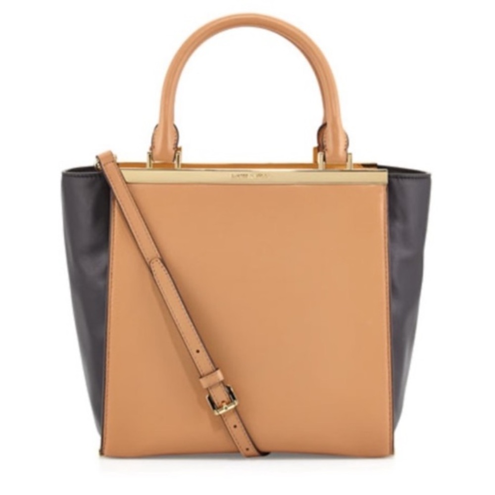 Michael Kors Lana Suntan/Black Colorblock Leather Medium Bag with Bag Ch…